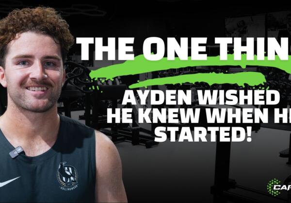 An image featuring Ayden at Carbon Gym Geelong with the text 'The One Thing Ayden Wished He Knew When He Started!' on a black background with gym equipment and the Carbon Gym logo.