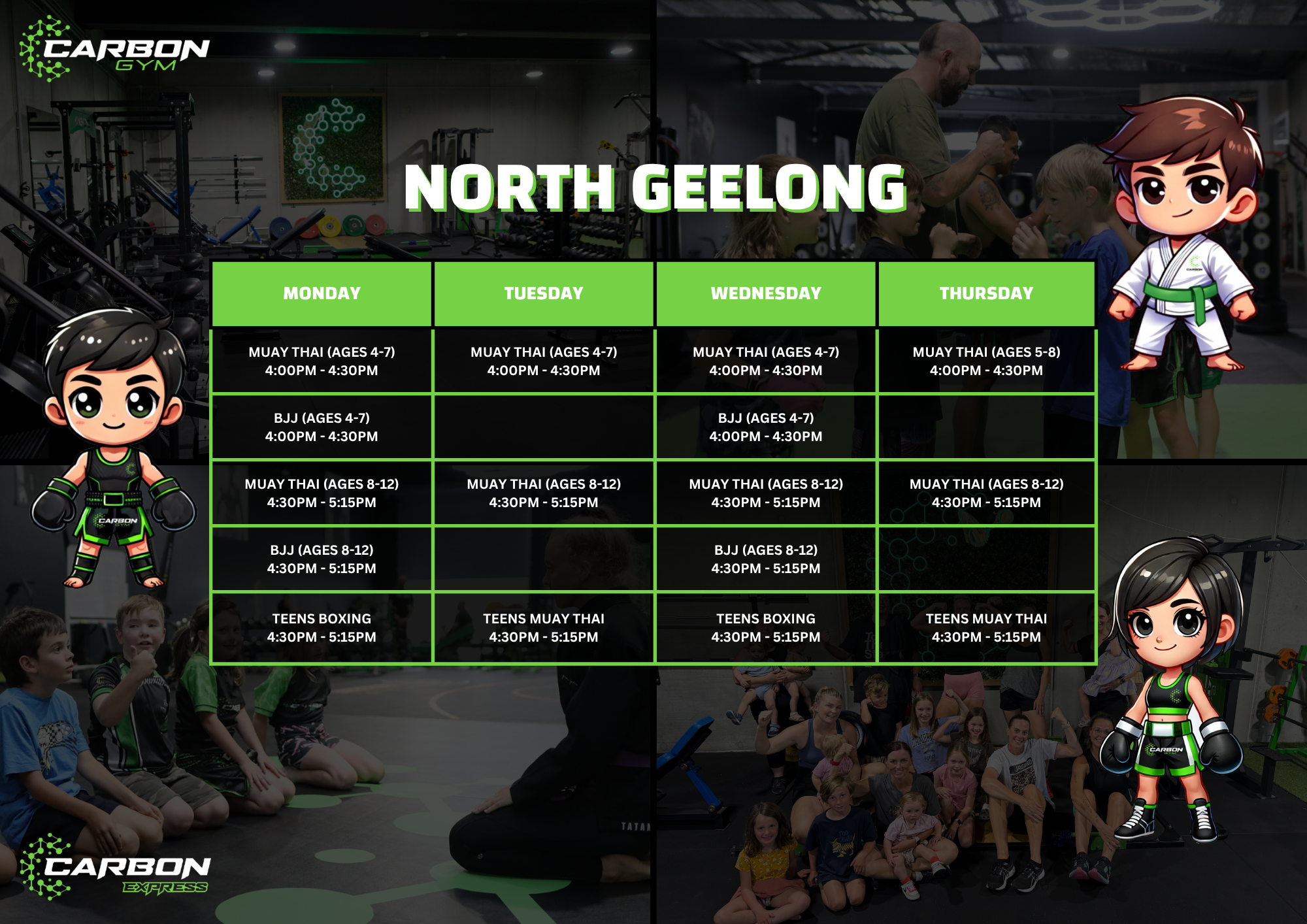 Carbon Gym Kids Timetable