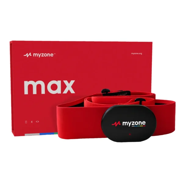 Myzone Max heart rate monitor device and packaging