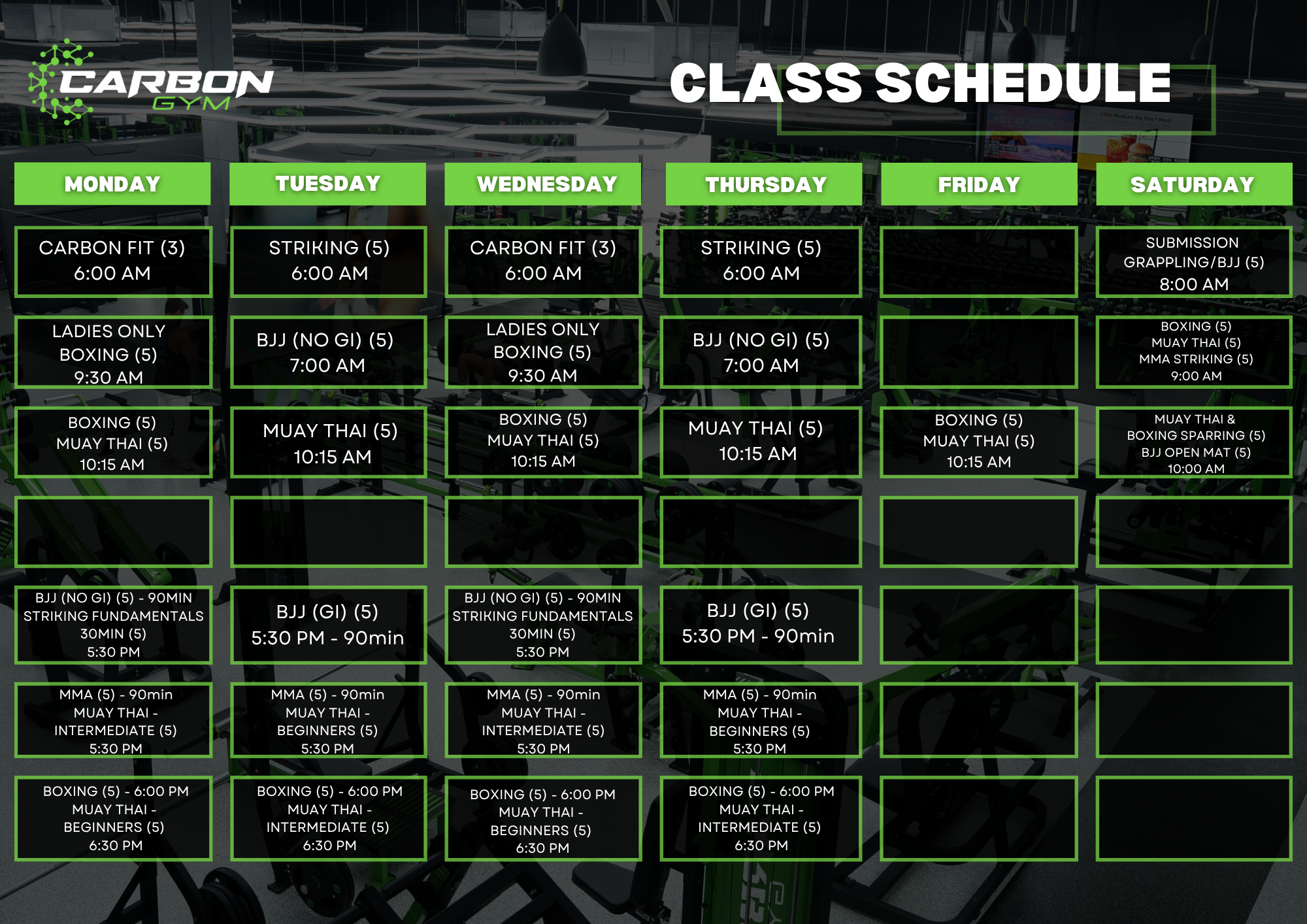 Carbon Gym & Express Timetables (2)