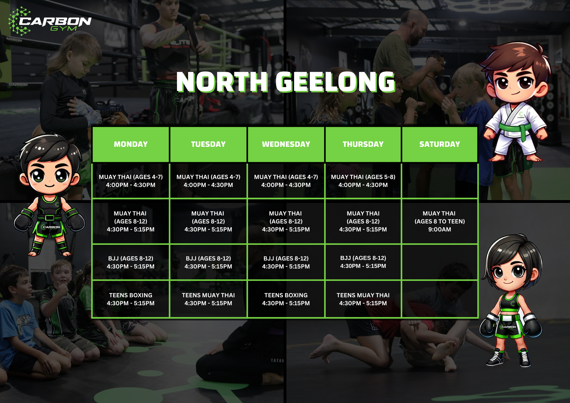 Carbon Gym Kids Timetable