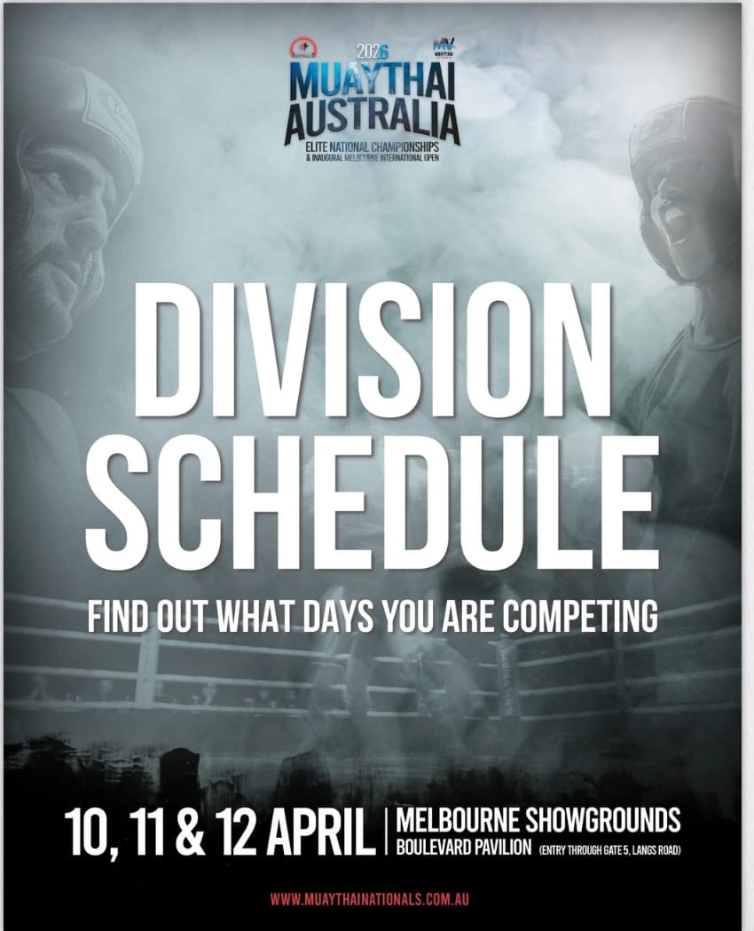 Division Schedule for the 2026 Muay Thai Australia Elite National Championships