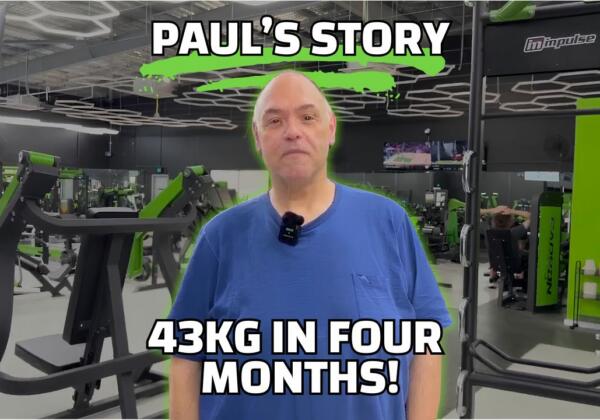 Paul standing in Carbon Gym Geelong with gym equipment in the background, text overlay reading 
