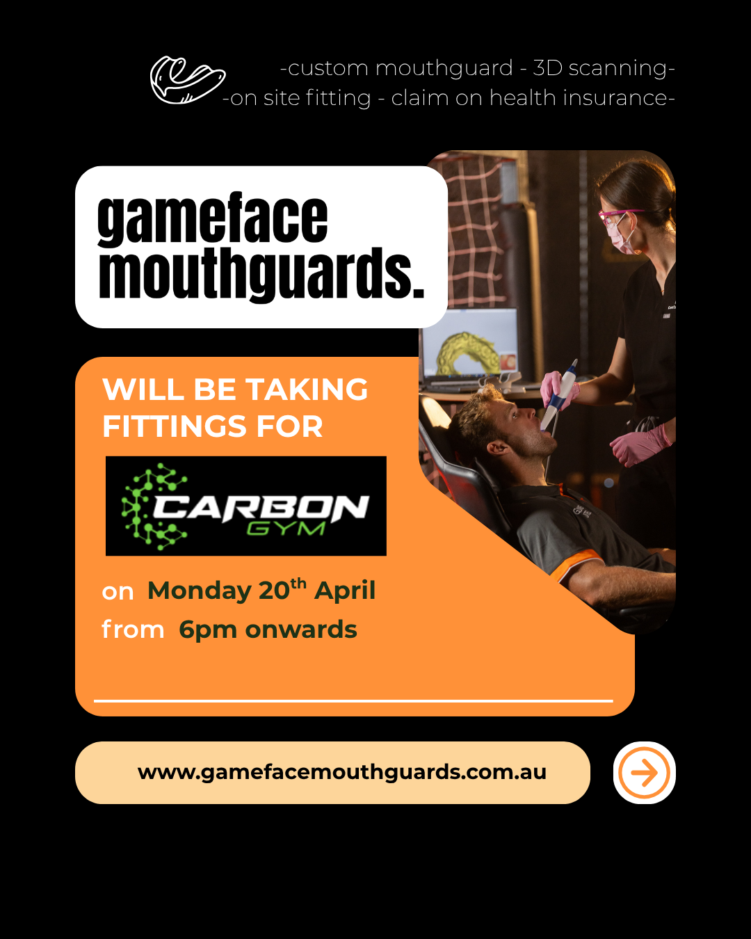 Gameface Mouthguards mobile fitting at Carbon Gym Geelong, Monday 20 April from 6pm