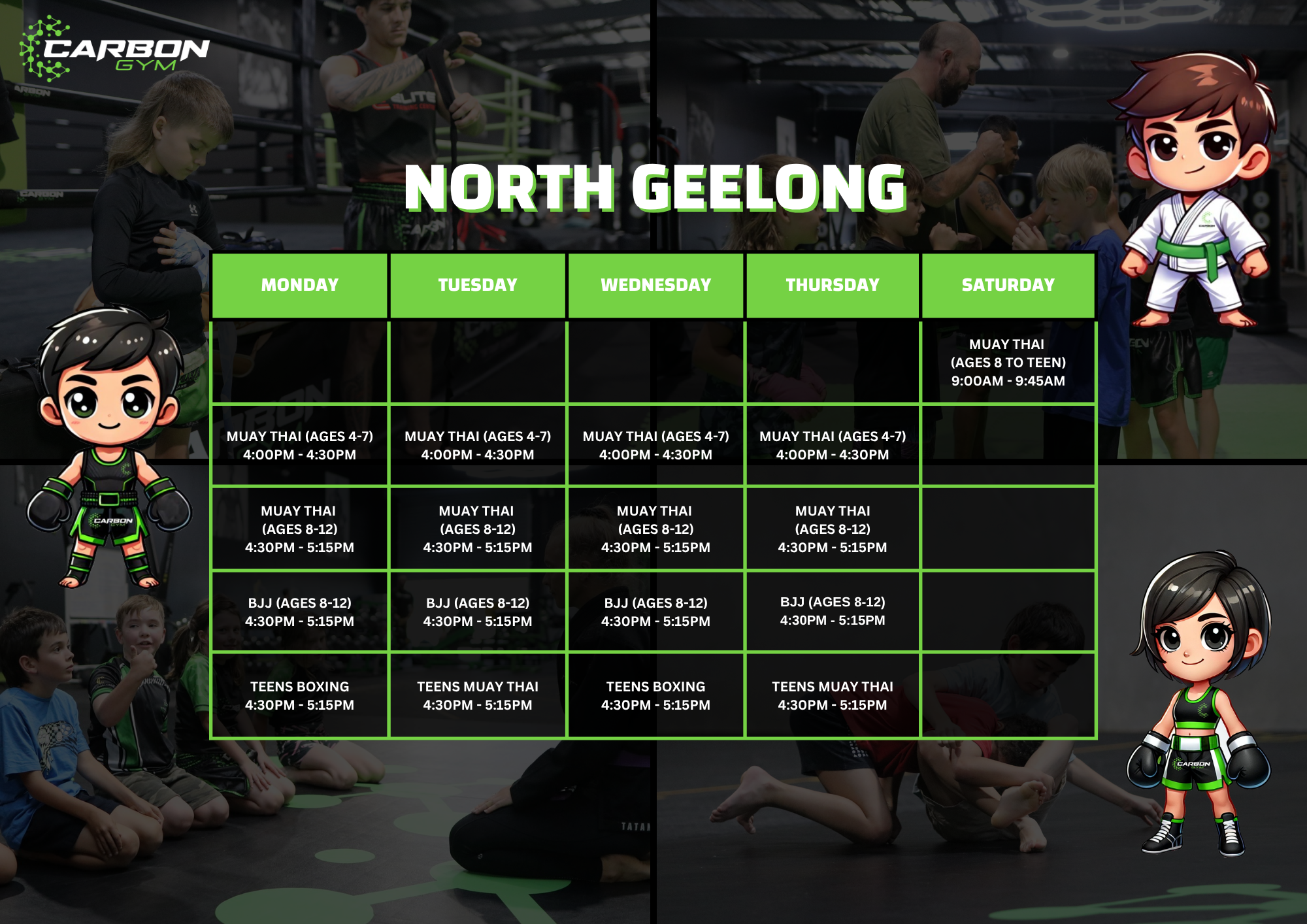 Carbon Gym Kids Timetable