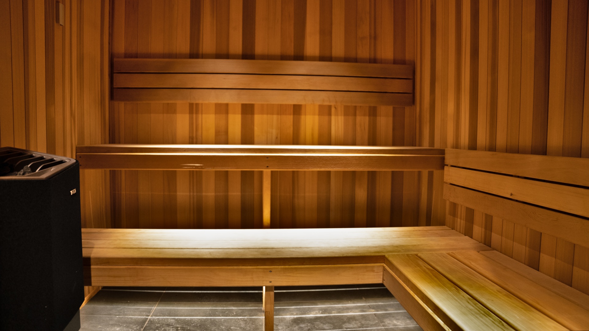 Traditional cedar sauna in the recovery suite at Carbon Gym Geelong